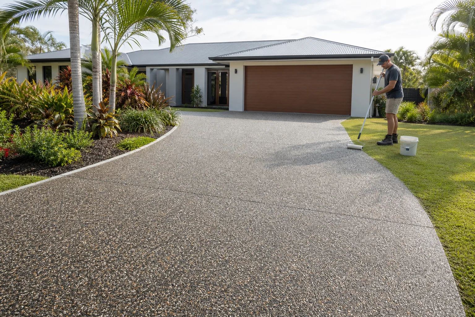 New exposed aggregate driveway at a Queensland home
